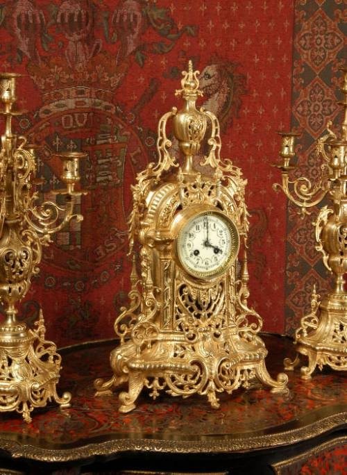 fig 3. Large and Stunning Brass Clock Set, Louis Japy ~ French - Circa 1880.